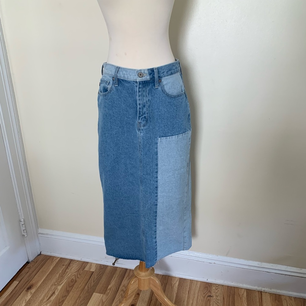 Denim Color Block Skirt